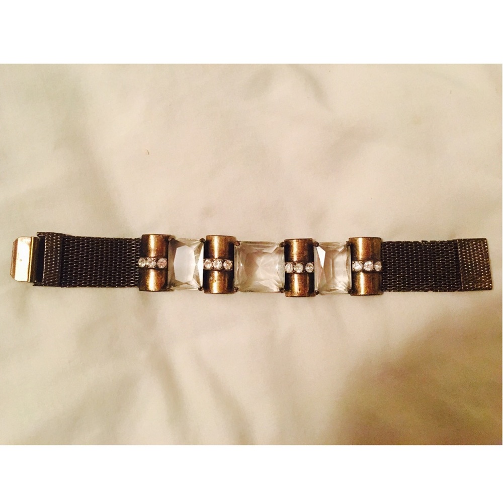 J.Crew antiqued brass mesh and rhinestone bracelet